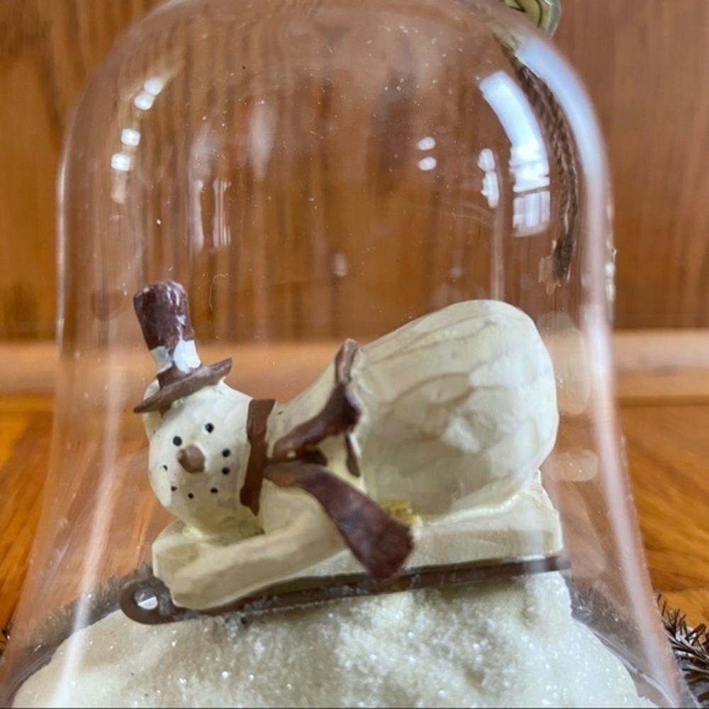 NWOT Flurryville Collection SLEDDING STANLEY Snowman 4" Ornament Glass Bell - Picture 4 of 8